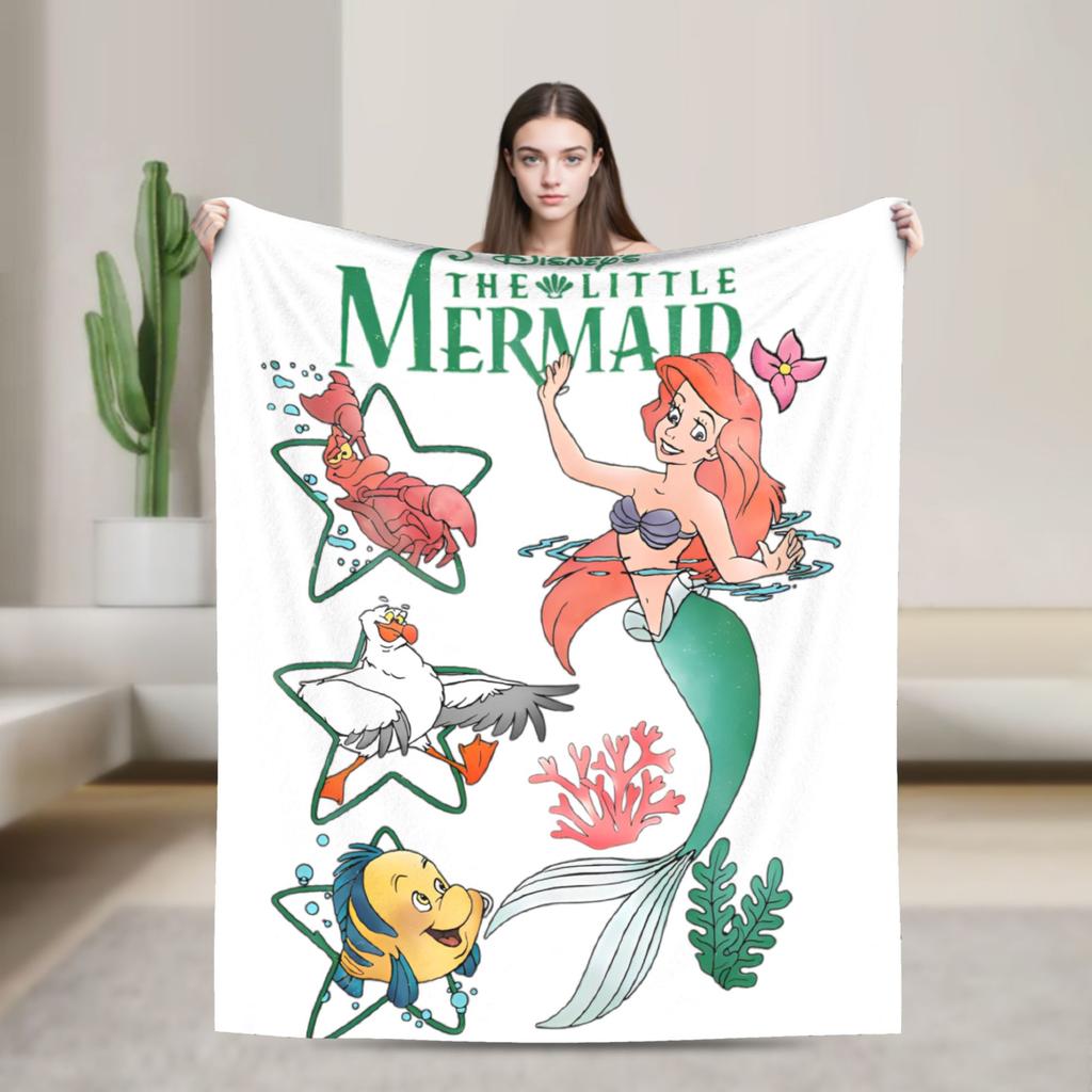 Flounder Sebastian and Ariel Wool Blankets Little Mermaid Vintage Throw Blankets for Home Hotel Sofa 200x150cm Rug Piece