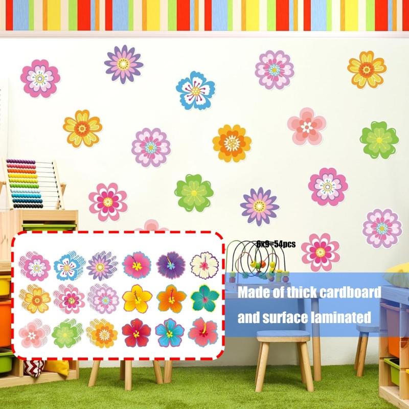 Spring Theme Colorful Flower Cutouts Classroom Bulletin Boards Decoration Set Vibrantly Designs Wall Decal Sticker