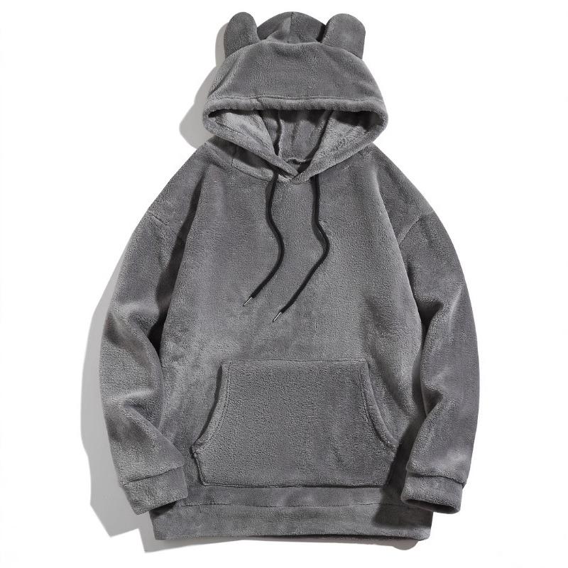 Plus Size Hooded Long Sleeve Casual Mens Coral Fleece Pullover Sweatshirt