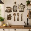 Coffee Themed Kitchen Wall Decor Set of 7 - Retro Wooden Hanging for Home Coffee Bar