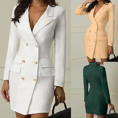 Women Ladies Fashion Dresses Plus Size Double Breasted Button Front Military Style Long Dress