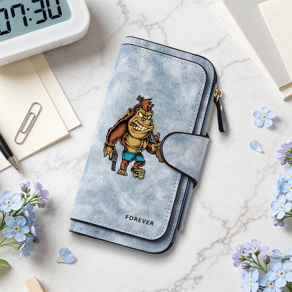 Cartoon Gorilla Long Wallet Casual Multi Card Holder Forever Printed Purse