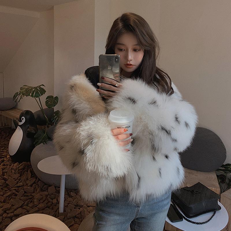 

Women s winter new fox fur imitation coat young short loose leopard print fashion plush Internet celebrity coat S