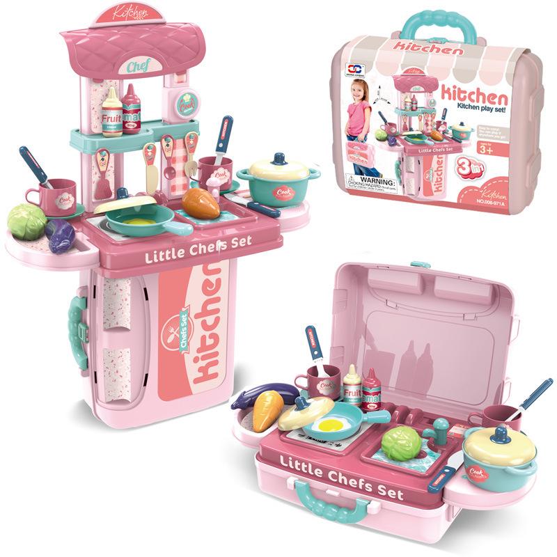 Children's Suitcase Playset: Makeup, Vanity, Doctor Tools, and Kitchen Set