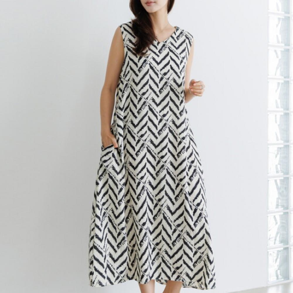 Dedra V Neck Pattern Rayon Long Dress Ope3074