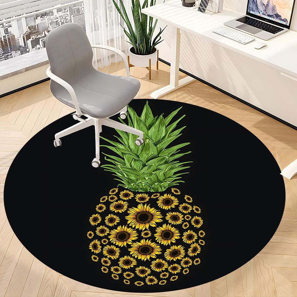 1pc Pineapple Sunflowers Office Round Area Rug, Indoor Mat Suitable ForOffice, Under Office Chairs Bedroom Living Room Home Decor T167