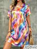 Fashion 3D Print Summer Dress Loose Casual Short Sleeve O-Neck Mini Dress