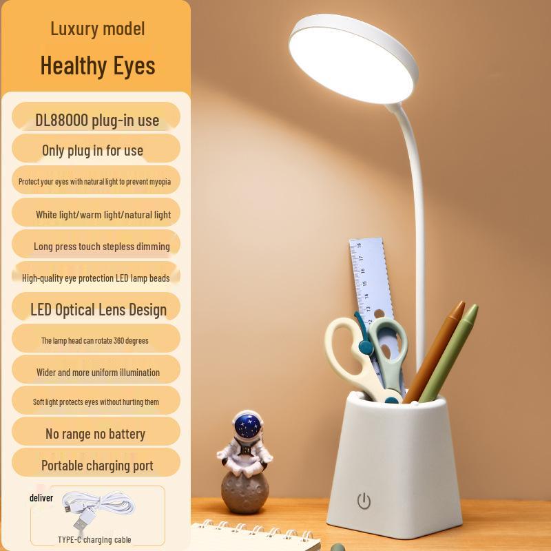 

LED Desk Lamp with Pen Holder - Ideal for Reading, Studying, Dorms, and Bedside - Creative Gift Idea