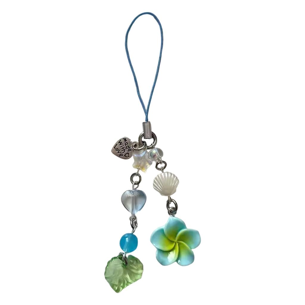 Elegant Phone Chain Cuteness Phone Lanyard Heart Shape Hanging Pendant with Plumeria and Tassels Alloy Texture for Woman
