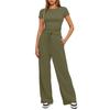 Women's 2 Piece Outfit Short Sleeve T-Shirt Wide Leg Pants Casual Tracksuit 