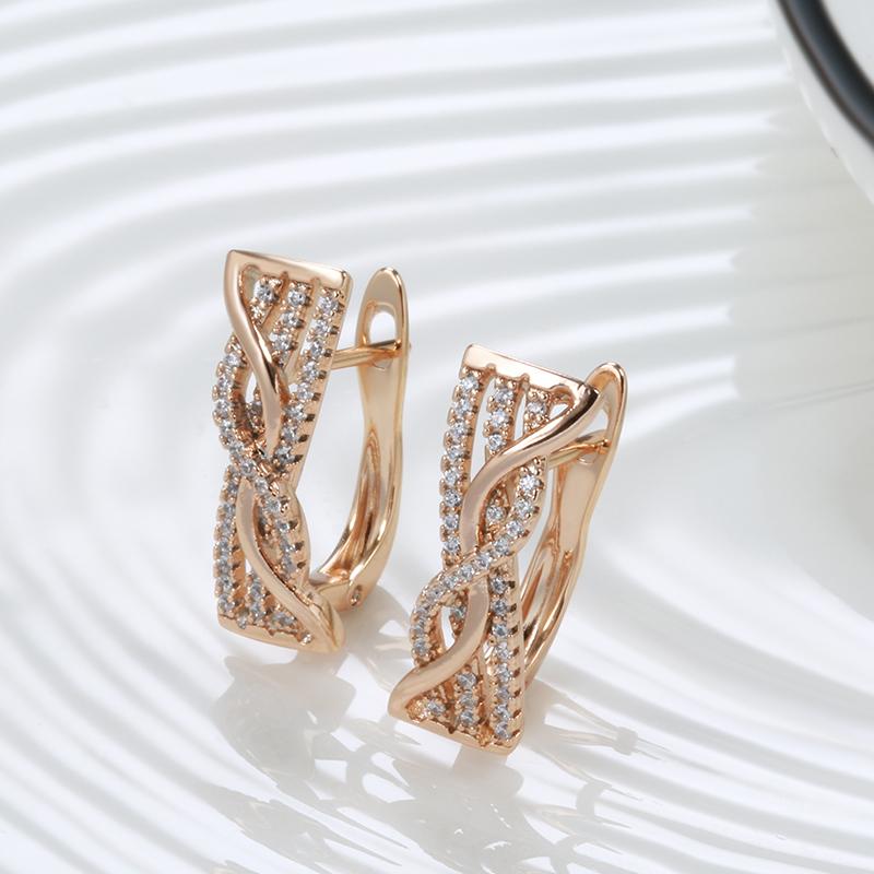 New  Rose Gold Long Earrings Women White Geometric Winding Natural Zircon Dangle Earrings Luxury Fine Fashion Jewelry