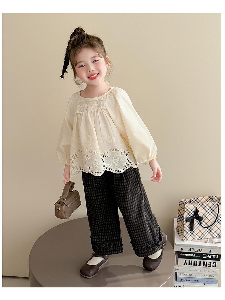 Herbst 2025 Karierte Spitzenhose mit geradem Bein für Mädchen – Stilvolle und vielseitige Freizeitkleidung
