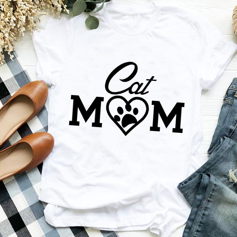 Women Lady Cartoon Cat Coffee Life Pet Cute Trend Fashion Print Tshirt Shirt Clothes Top Graphic Female T Tee Womens Tshirt