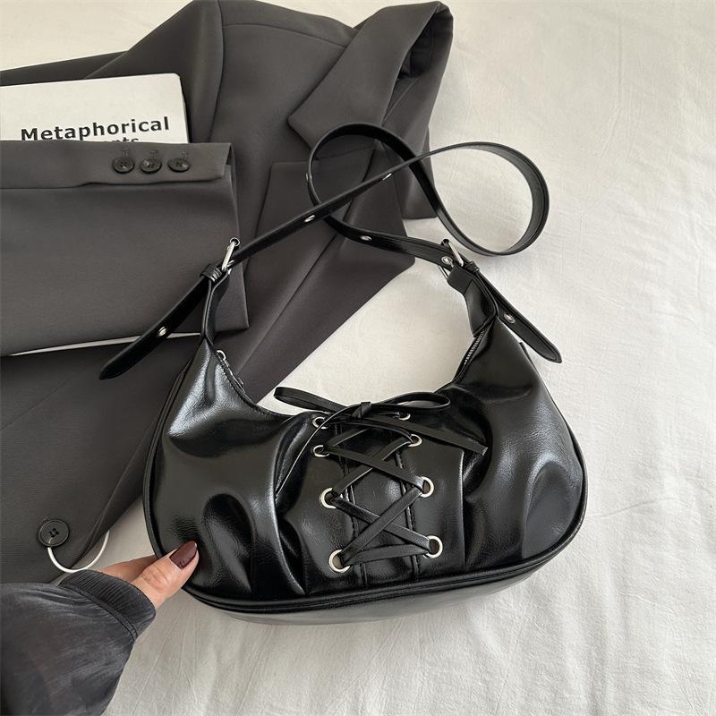 Lace-up Bow Bag Women's Spring 2025 New PU Dumpling Bag Temperament Shoulder Bag Sweet and Cool Messenger Bag