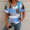 2025 Nuova T-shirt da Donna a Righe a Quadri Stampa 3D T-shirt Moda Donna Casual Scollo a V Manica Corta Top Magliette Abbigliamento Femminile Quotidiano