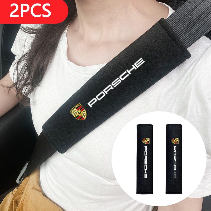 2PC Car Seat Belt Pad Safety Strap Shoulder Cover Mat For Porsche 911 718 Cayenne Cayman Panamera Macan Taycan Boxster Accessory