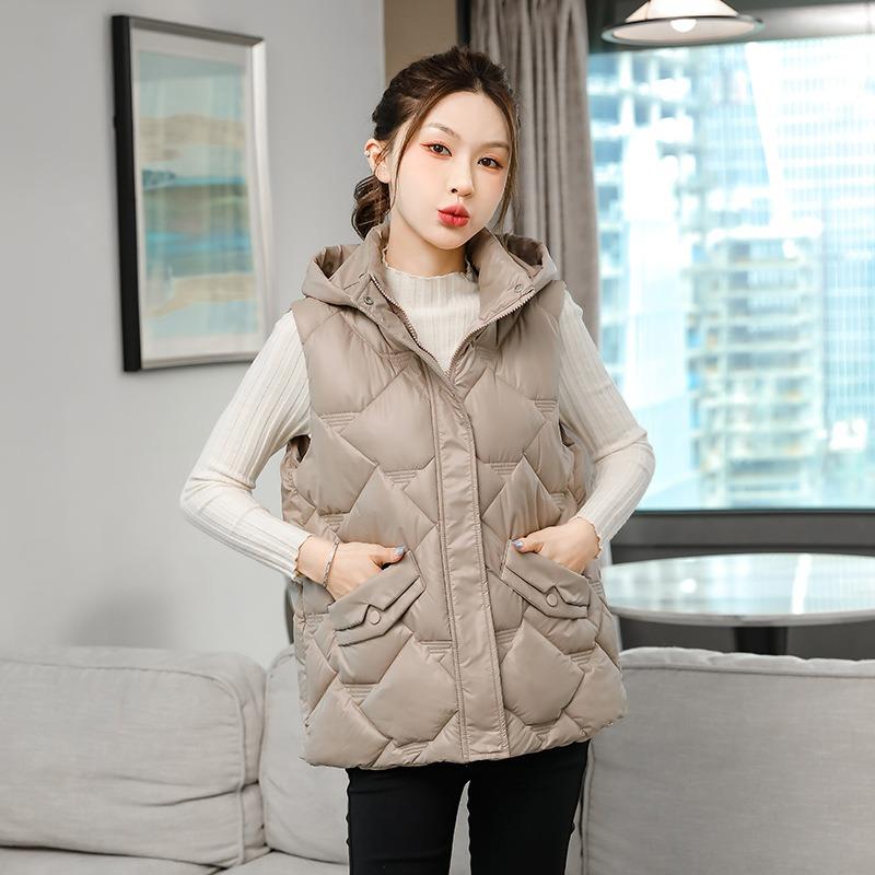 Autumn and Winter New Down Cotton Vest Women's Short Hooded Fashion Casual Versatile Thermal Vest Jacket
