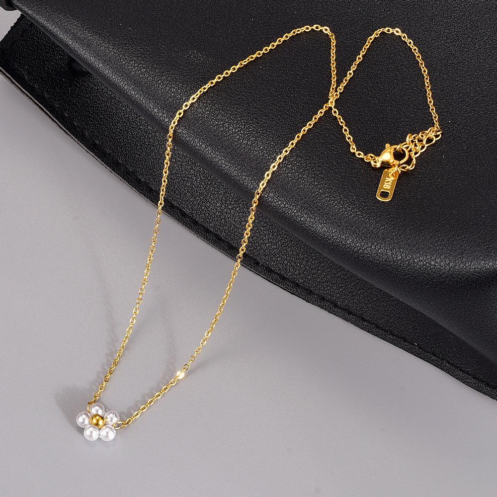 316L Stainless Steel Handmade Pearl Flower Pendant Necklace Women's Elegant Daisy Wedding Bridesmaid  Accessories