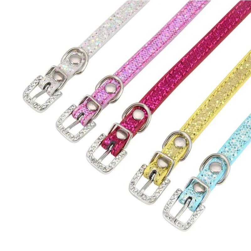 Rhinestones Small Dog Cat Collar Leather PU Adjustable Pet Collar Luxury Decoration Necklace for Kitten Puppy Chihuahua Supplies