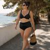 Tummy Control Swimsuit 2Pcs/Set Plus Size Bikini Set, Cross-Chest V-Neck Bra with Built-In Support, Dot Print Set High-Waisted Twist Swim Bottoms,