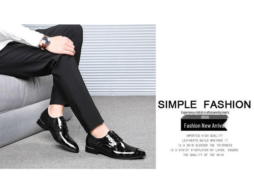 Męskie buty wizytowe ze sznurowaniem ze skóry lakierowanej ze szpicem w dużych rozmiarach