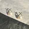 Classic S925 Silver Needle Pearl Cross Earrings Fashionable Women's Luxury Clip-On Versatile Trendy Geometric Shape Ear Jewelry