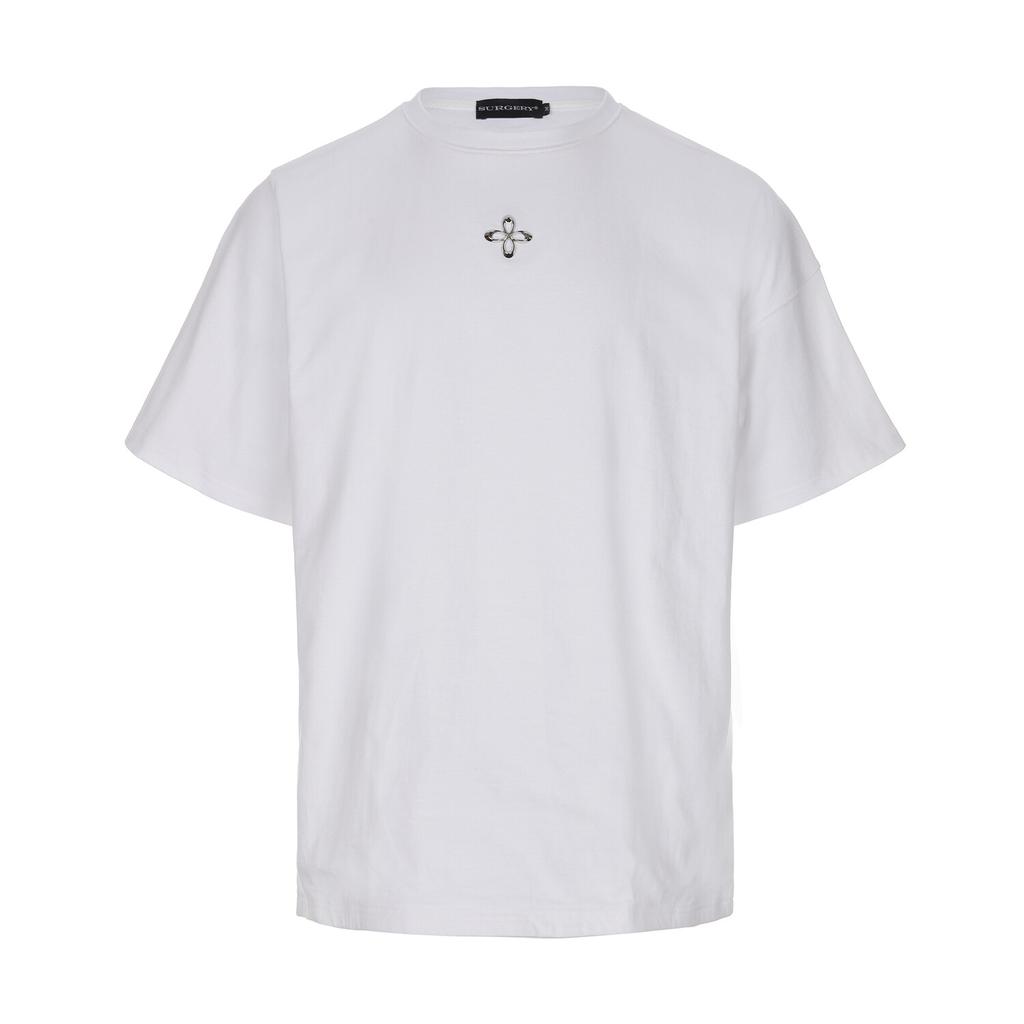 SURGERY Asymmetrical Metal Clover Logo T-Shirt White