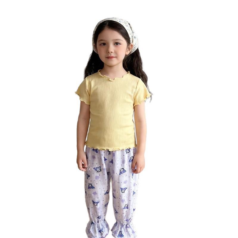 Girls' Ice Silk Short-Sleeve T-shirt & Mosquito Repellent Pants Two-Piece Set