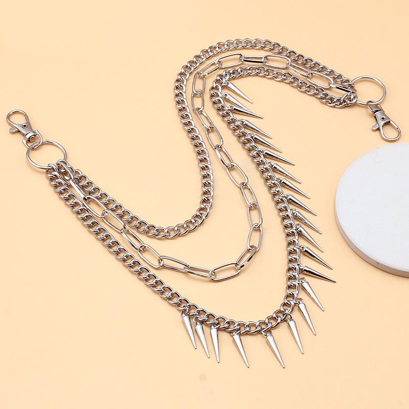 DIEZI Harajuku Vintage Multilayer Jeans Pants Key Chain Ring For Women Men Boys Hip Hop Silver Color Rivet Tassel Chain For Bag