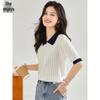Women's Doll Collar Color Block Knit Short Sleeve T-Shirt