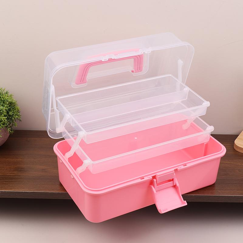 3 Layers Large Capacity Storage Box With Handle Foldable Plastic Portable Makeup Hairpin Organizer Nail Art Jewelry Box