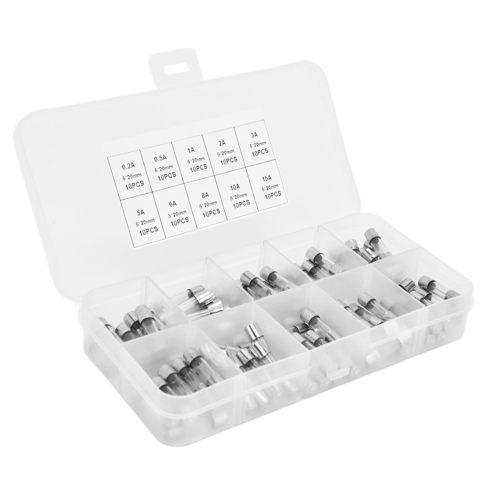

100Pcs Fuse Fast Blow Glass 0.2A 0.5A 1A 2A 3A 5A 8A 10A 15A 20A Set Kit for Protection