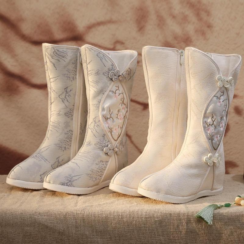 Winter Warm Mid-Calf Boots for Women Slip On Faux Fur Lining Embroidered Snow Booties Women's Comfortable Fleece Lined Side Zipper Walking Boots Shoes