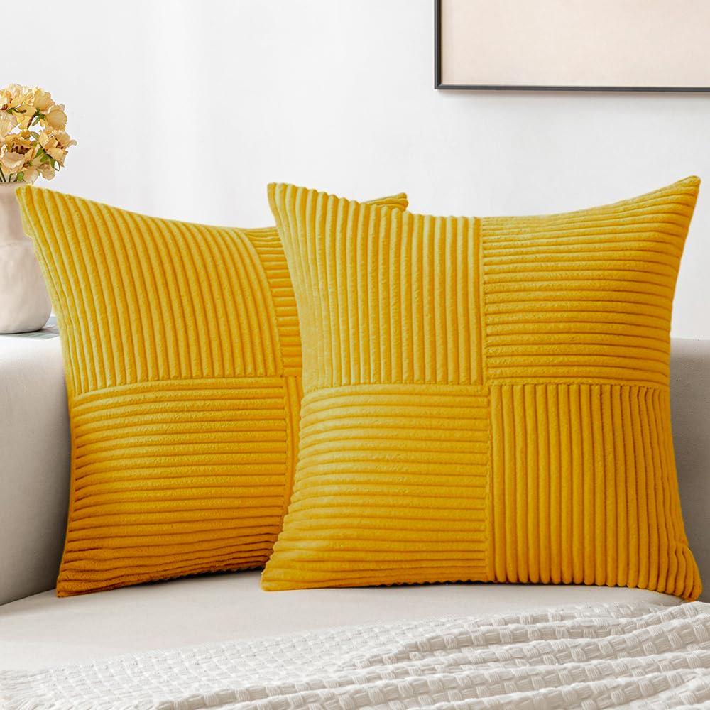 

Brown Throw Pillow Covers 45x45CM Boho Farmhouse Cushion Cases Neutral Gradient Corduroy Pillow Cases with Patchwork Home Decor 45x45CM 1Pcs жёлтый