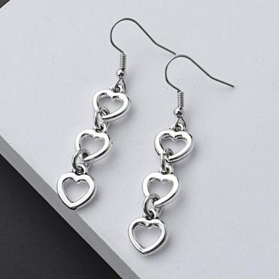 Mode Zilverkleurige Hart Bedel Hangende Oorbellen Hart op Hart Hanger Dangle Oorbellen voor Vrouwen Bruiloft Feest Sieraden Cadeaus