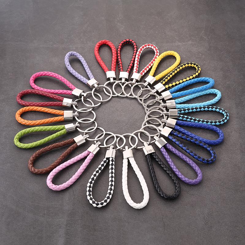 

2-Piece Leather Cord Keychain Set with Silk Flower Tags