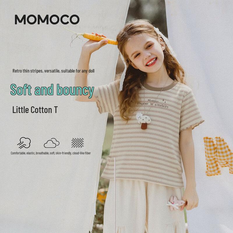 Классическая полосатая футболка с коротким рукавом для девочек MOMOCO 130