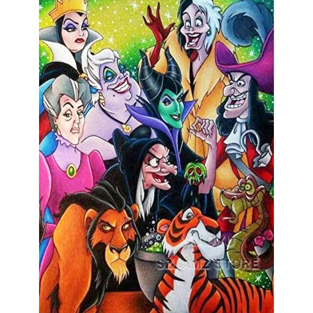 5D DIY Disney Diamond Painting Villains Evil Queen Full Round Cross Stitch Cartoon Art Diamond Embroidery Home Decor