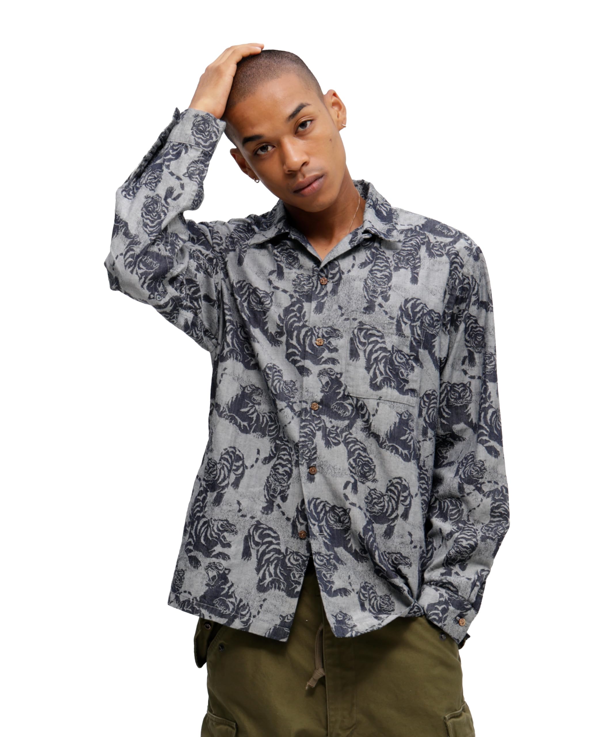 

Avirex SOUVENIR COLLECTION SUKA SHIRTS Long Sleeve Suka Size 100 TIGER Men s Shirt, L, Gray, 783-5220018