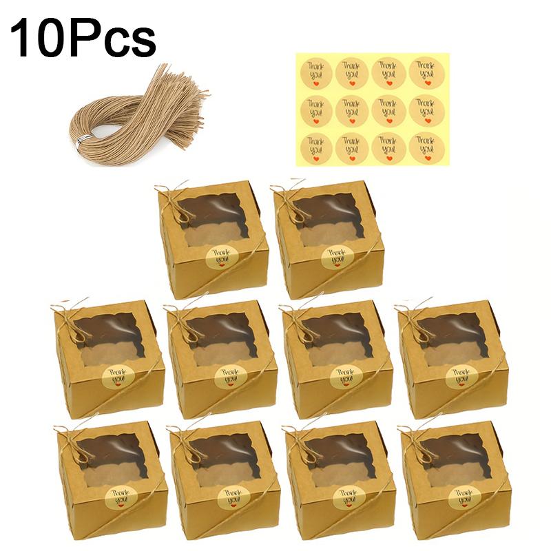 

10 шт. Контейнеры из крафт-бумаги для маффинов и тартов с прозрачным окном, пригодные для переработки, безопасные для пищевых продуктов, демонстрационные коробки для выпечки, 35x22 см