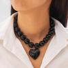 Exaggerated Round Bead Heart Pendant Necklace Adjustable Party Jewelry Gift Chain Choker Handmade Collar Necklace for Women