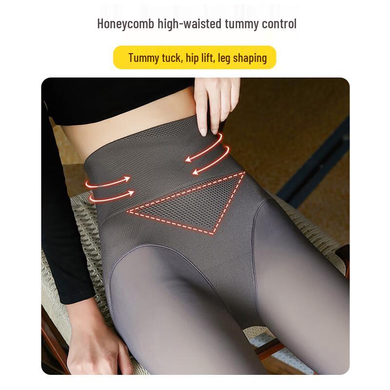 LANGSHA Women's High-Waist Thin Fleece Opaque Tights