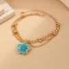 Gold Oil-Dripped Foot Chain Adjustable Beach Jewelry Simple Flower Pendant Anklet  Party