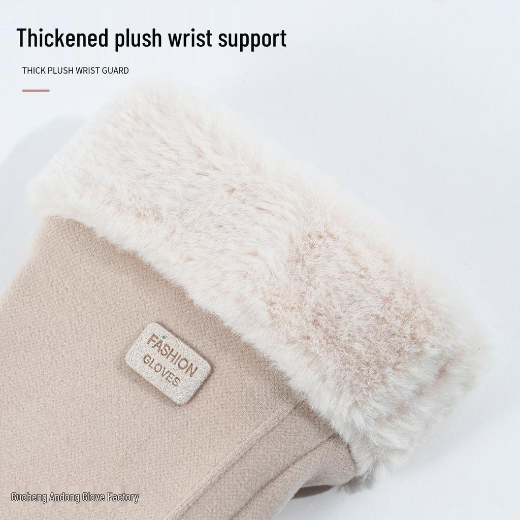 Damen Warme Touchscreen-Handschuhe: Gemütliche, mit Samt gefütterte, winddichte, kältefeste, niedliche Fahrradhandschuhe für Herbst und Winter.