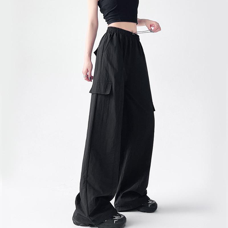 Pantalon de Travail Droit Couleur Unie Élastique Taille Haute Décontracté Pantalon pour Femmes