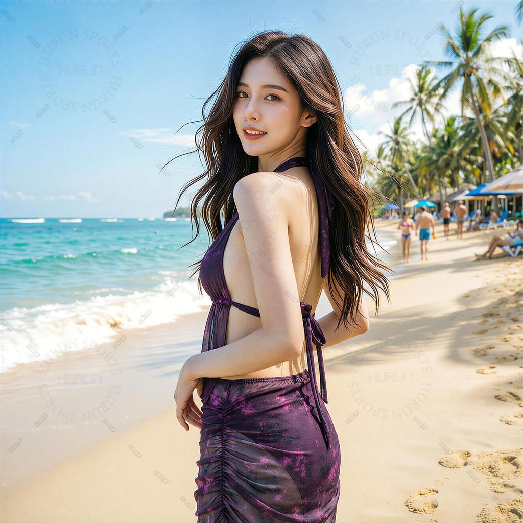 Purple Smudge Neck Swimsuit Women's Seaside Vacation Sexy Mesh Split Bikini Slim Cover Meat Beach Swimsuit
