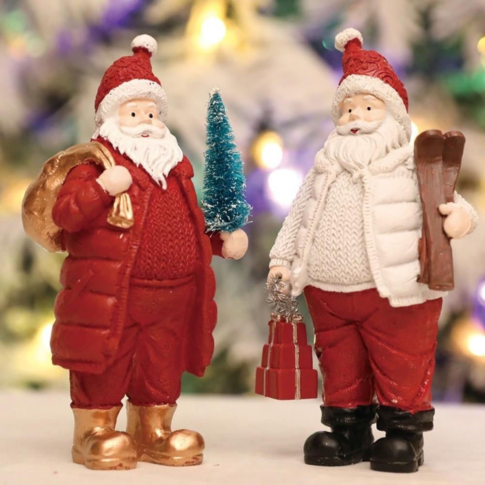 Resin Christmas Figurine Standing Holiday Santa Statue Santa Claus Ornaments  Home Decor