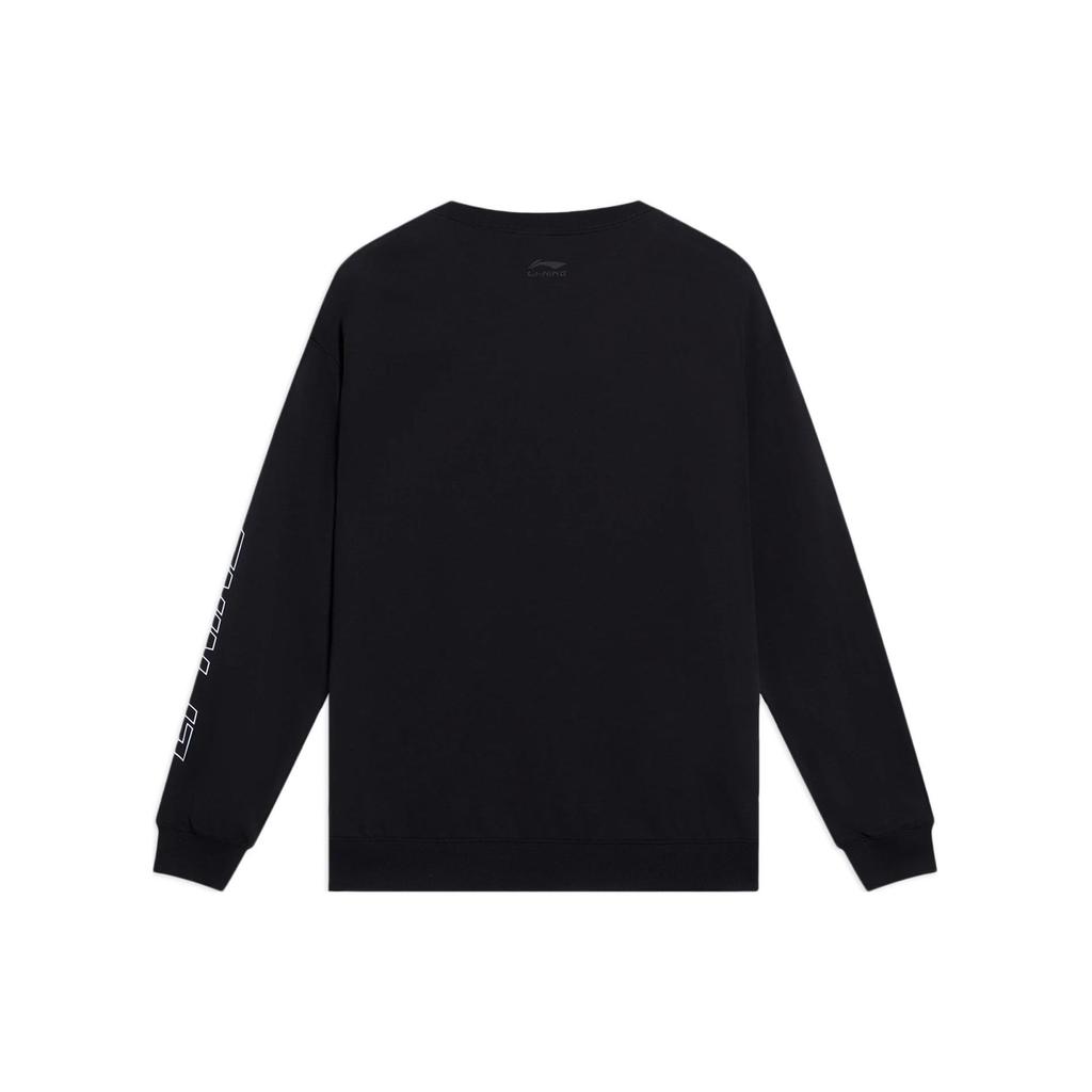 Li-Ning Sports Trend Series Embroidered Logo Crew Neck Long Sleeve Sweatshirt Men Tops Black AWDS923-3