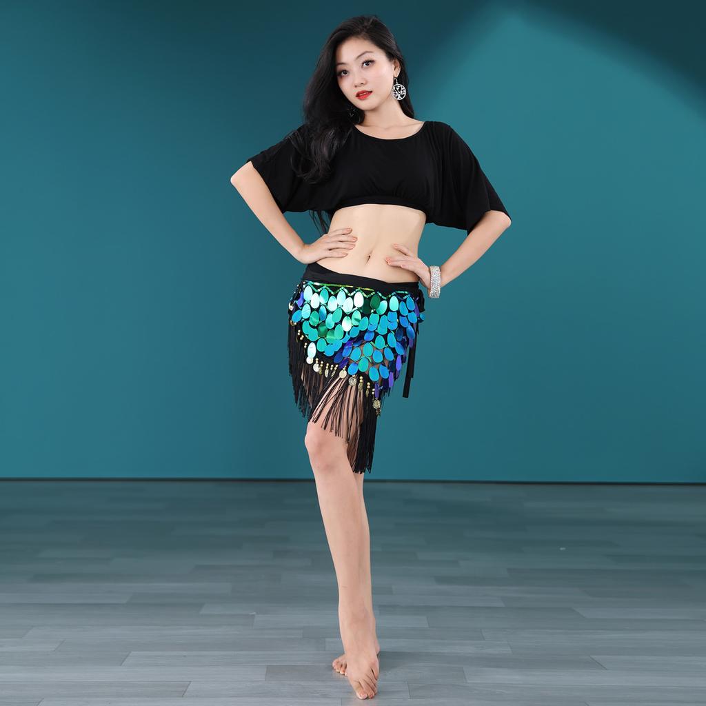 Belly Dance Hip Scarf Sexy Tassel Sequins Autumn Oriental Dance Practice Suit Set Waist Scarf Wrapped Hip Skirt