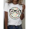 Summer Round Neck Colorful Smile Face Pattern Printed Top Fashionable Casual Pure Cotton Short Sleeved Women's T-shirts